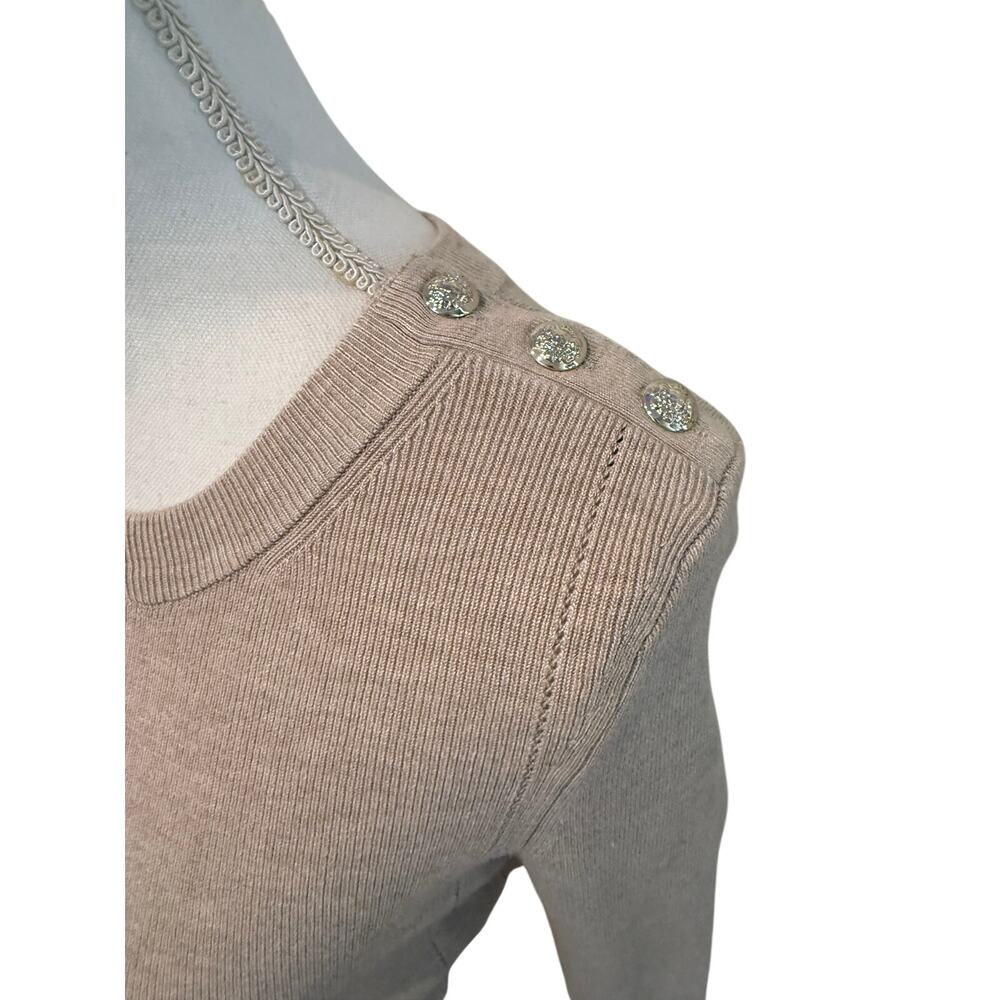 WHBM White House Black Market Ribbed Sweater Top Oatmeal S - Picture 2 of 5